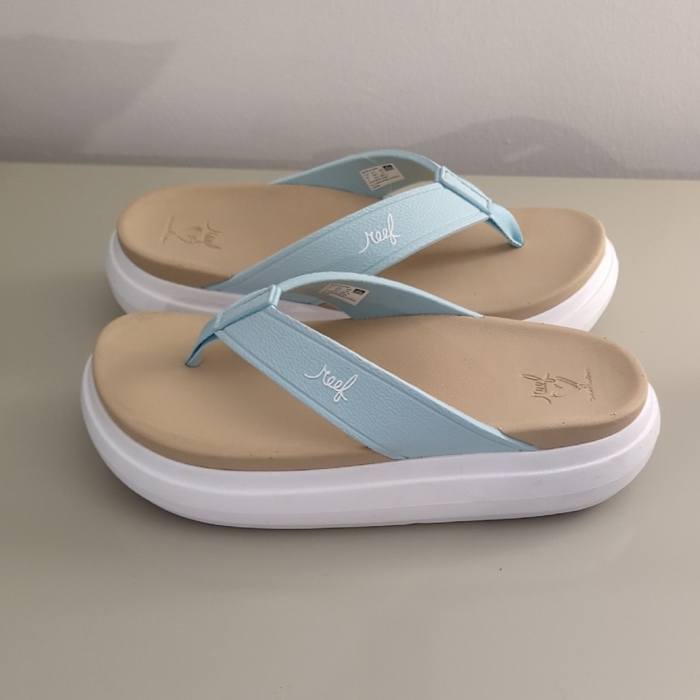 Reef Blue and Tan Platform Sandals